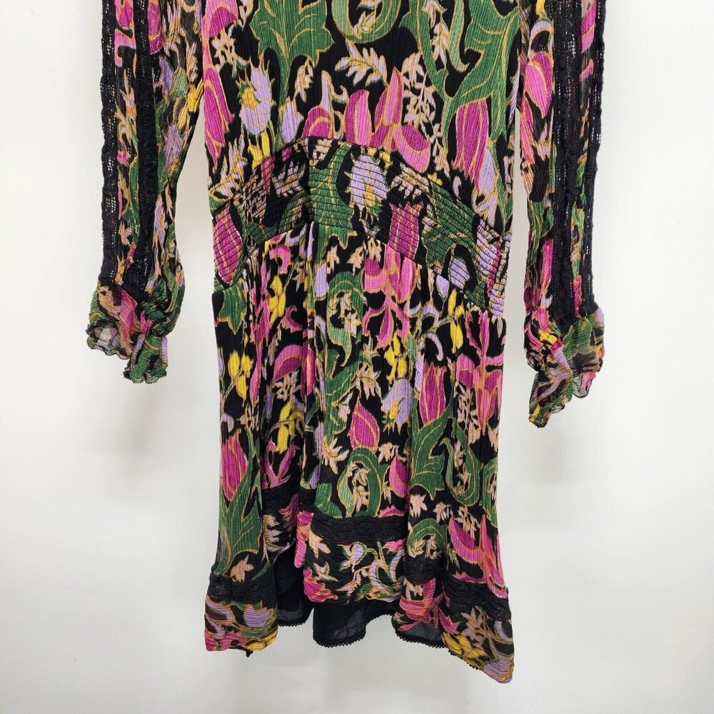 By Anthropologie Mini Dress Sz XS Women’s Genevieve Multicolor Floral Lace Boho - Picture 3 of 10